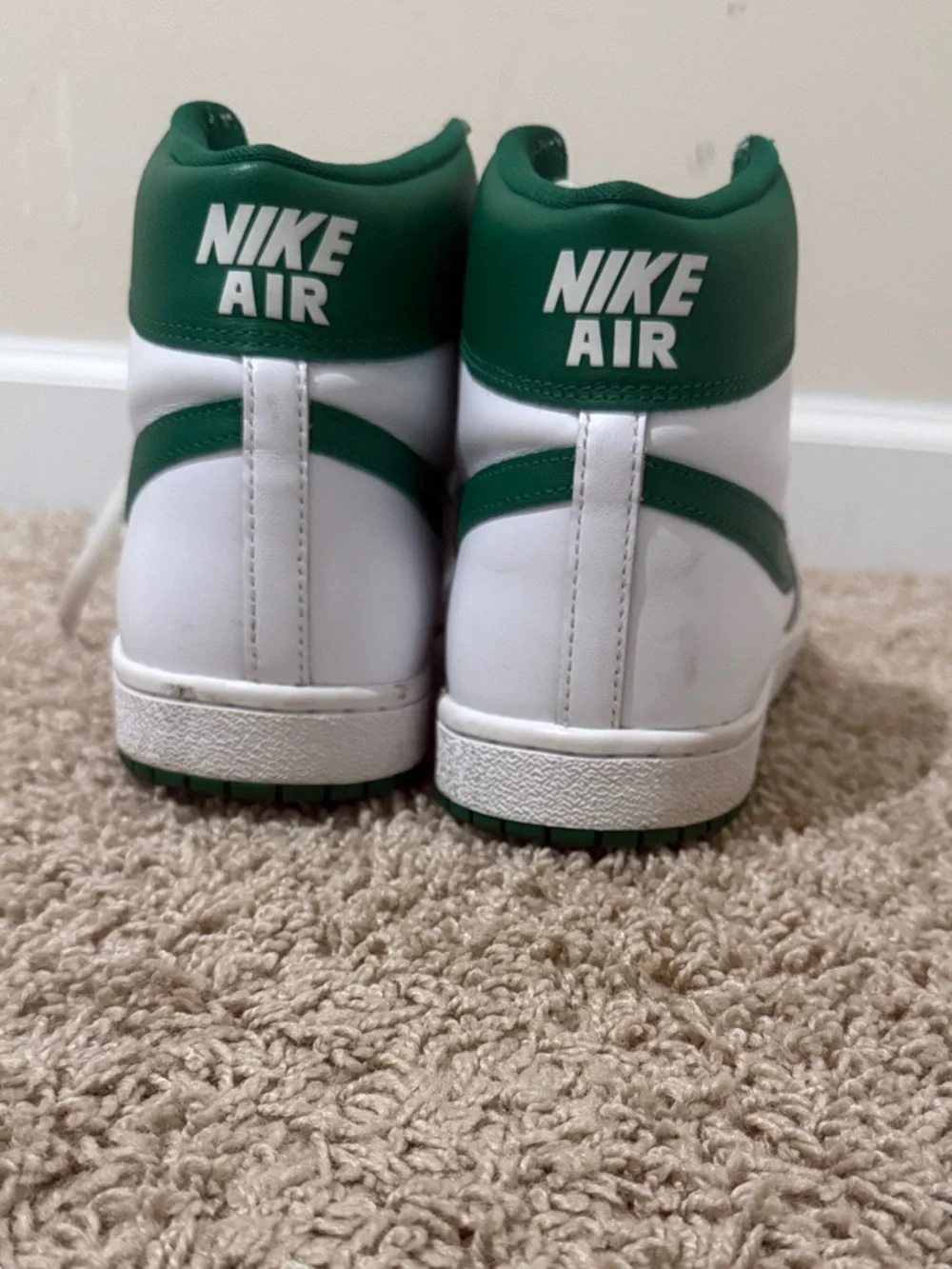 Nike White and Green High-Top Sneakers
